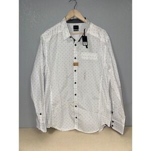 JB Hall Men's White Micro Cross Print Button Down Stretch Dress Shirt XL